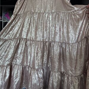 Shimmering Tiered Maxi Skirt in Rose Gold